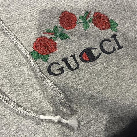 gucci champion rose hoodie|gucci distressed hoodie.